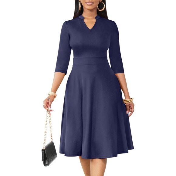 sachin and babi light blue dress Seta T Women's Elegant Crewneck Bell 3/4 Sleeve Tie Waist Midi A-Line Dress  with Pockets : Target main image 1